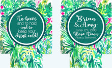 Load image into Gallery viewer, Palm Leaves Party Huggers. Tropical Wedding or Bachelorette Party Favors. Girl's Weekend Family Vacation Beach Favors. Beach Bachelorette.