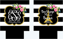 Load image into Gallery viewer, Black and White Stripe Floral Huggers. NOLA Bachelorette or Birthday Party Huggers. French Birthday Party Favors. Personalized Huggers!