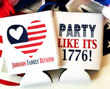 Load image into Gallery viewer, USA Stars and Stripes Party Huggers. USA Birthday Coolies! Flag Wedding Favors. 'Merica Birthday Favors. Flag Party Huggers.