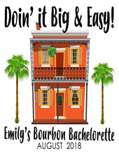 Load image into Gallery viewer, Nola Tote bag. NOLA Party Favors! New Orleans Bachelorette or Girls Weekend Tote Bag. Custom New Orleans Mardi Gras Tote Bag.