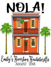 Load image into Gallery viewer, Nola Tote bag. NOLA Party Favors! New Orleans Bachelorette or Girls Weekend Tote Bag. Custom New Orleans Mardi Gras Tote Bag.