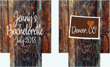 Load image into Gallery viewer, Wood Grain States Party Huggers. Rustic Bachelorette or Birthday Party Favors. Mountain Party! Rustic Wedding Favors!