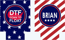 Load image into Gallery viewer, Stars and Stripes Party Huggers. 'Merica Birthday Coolies! Flag Wedding Favors. 'Merica Birthday Favors. Flag Party Huggers.