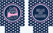 Load image into Gallery viewer, Sailboat Beverage Insulators. Nautical Girls Weekend Coolies. Monogram Bachelorette Party Favors. Personalized Nautical Huggers!