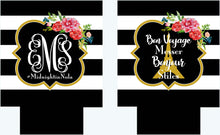 Load image into Gallery viewer, Black and White Stripe Floral Huggers. NOLA Bachelorette or Birthday Party Huggers. French Birthday Party Favors. Personalized Huggers!
