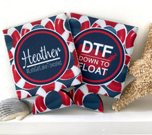 Load image into Gallery viewer, Tubing Personalized Huggers. Lake or River Party Favors. Girls Weekend Coolies. Monogram Bachelorette Party Favors!