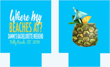 Load image into Gallery viewer, Tiki Bar Pineapple Huggers. Tropical Bachelorette or Birthday Coolies. Personalized Tiki Bar Party Huggers. Tropical Wedding Shower Huggers!