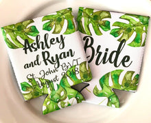 Load image into Gallery viewer, Palm Leaves Party Huggers. Tropical Wedding or Bachelorette Party Favors. Girl's Weekend Family Vacation Beach Favors.