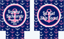 Load image into Gallery viewer, Nautical Anchor Huggers. Personalized Nautical Bachelorette or Birthday Coolies. Nautical Party Favors. Nautical Wedding Shower Huggers!