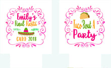 Load image into Gallery viewer, Fiesta Party Can Huggers. Bachelorette Fiesta Favors. Custom Fiesta Birthday Party or Wedding Shower Can Coolers! Cabo or Cancun Party!