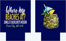 Load image into Gallery viewer, Tiki Bar Pineapple Huggers. Tropical Bachelorette or Birthday Coolies. Personalized Tiki Bar Party Huggers. Tropical Wedding Shower Huggers!