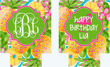 Load image into Gallery viewer, Pineapple and Flamingo Huggers. Tropical Bachelorette or Birthday Coolies. Monogram Pineapple Huggers. Pineapple Wedding Shower Huggers!