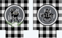 Load image into Gallery viewer, Baby Q Plaid Baby Shower Huggers. Baby Shower Favors. Gender Reveal Party Favors. Personalized Baby Q Coolies! Custom BBQ Party favors!