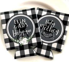 Load image into Gallery viewer, Baby Q Plaid Baby Shower Huggers. Baby Shower Favors. Gender Reveal Party Favors. Personalized Baby Q Coolies! Custom BBQ Party favors!