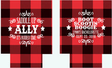 Load image into Gallery viewer, Buffalo Plaid Western Party Huggers.Plaid Bachelorette or Birthday Party Favors too! Family Vacation Buffalo Check Huggers. Flannel & Fizz