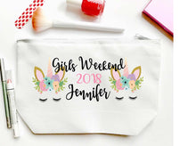 Load image into Gallery viewer, Unicorn Make Up bag. Great Bachelorette or Girls Weekend Favors. Unicorn Bachelorette Beach Weekend Make up Bag.