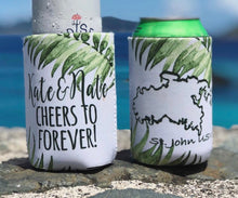 Load image into Gallery viewer, Palm Leaves Party Huggers. Tropical Wedding or Bachelorette Party Favors. Girl's Weekend Family Vacation Beach Favors.