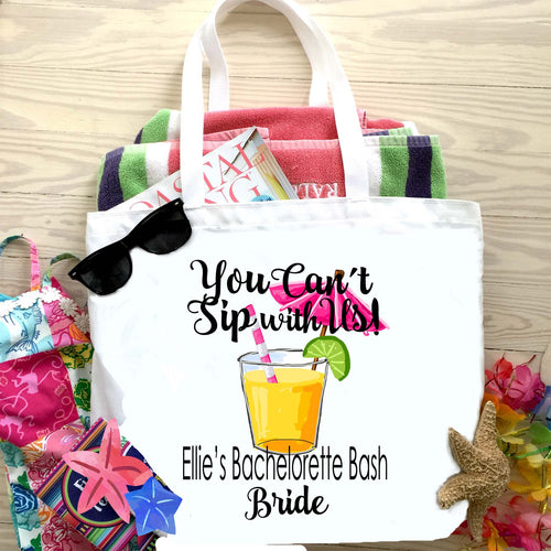 Large Tropical Drink Beach Tote bag. Beach Bachelorette or Birthday Tote Bag.Wedding Welcome Favor Bag. Wedding Weekend Beach Bag!