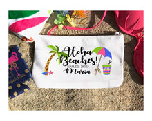 Load image into Gallery viewer, Palm and Umbrella Party Make Up bag.Great Bachelorette or Girls Weekend Favors.Bachelorette Beach Weekend Make up Bag. Beach Wedding Favors.