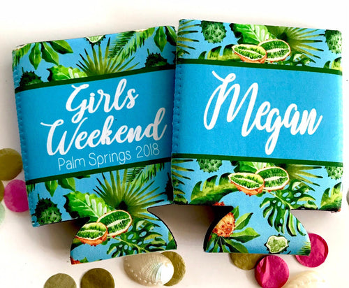 Palm Leaves Party Huggers. Tropical Wedding or Bachelorette Party Favors. Girl's Weekend Family Vacation Beach Favors.Beach Birthday