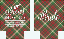 Load image into Gallery viewer, Brews Before I do's! Flannel Plaid Party Huggers. Plaid Bachelorette Party Favors! Red Plaid Wedding Party Favors. Lumberjack Party!