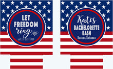 Load image into Gallery viewer, Let Freedom Ring! USA Bachelorette Party Huggers. Red White and Blue Birthday! USA Wedding Favors. America Bachelor or Birthday Favors.