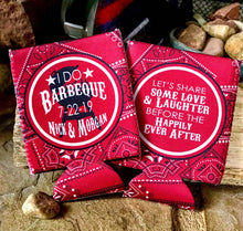 Load image into Gallery viewer, I do BBQ Party Can Coolers. Personalized Bandana Huggers.Western Party Favors.Barbecue Party Favors! Nashville Austin Party.Western Wedding