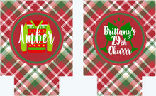 Load image into Gallery viewer, Christmas Party Huggers. Plaid Christmas Bachelorette Coolies. Personalized Plaid Christmas Party favors.Christmas Wedding Shower Huggers!