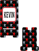 Load image into Gallery viewer, Hockey Cell Phone Stand. Guys Hockey Cell Phone Stand, Hockey gift! Hockey team gift. hockey dad gift. Hockey mom gift. Custom hockey gift.