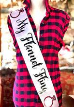 Load image into Gallery viewer, Flannel Fling Satin Sash. Buffalo Plaid Bachelorette. Bachelorette Plaid Ring Sash. Plaid Bride sash. Fall Bachelorette. Flannel Party Sash