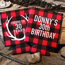 Load image into Gallery viewer, Buffalo Plaid Party Huggers. Personalized Lumberjack party Favors. Plaid Bachelorette or Birthday party Favors. Plaid Bachelor Party