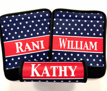 Load image into Gallery viewer, USA Neoprene luggage finder. Personalized red white and blue suitcase identifier! Great Groomsman gifts!