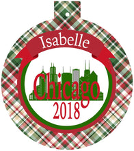 Load image into Gallery viewer, Chicago Ornament. Monogrammed Chicago Christmas Gift! Great Chicago Stocking Stuffer! Personalized Chicago Ornament!