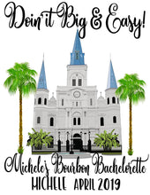 Load image into Gallery viewer, Nola Tote bag. NOLA Party Favors! New Orleans Bachelorette or Girls Weekend Tote Bag. Custom New Orleans Mardi Gras Tote Bag.