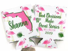 Load image into Gallery viewer, Flamingo Palm Party Huggers. Tropical Wedding or Bachelorette Party Favors. Girl's Weekend or Family Vacation Beach Favors. Wedding Slim Can