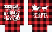 Load image into Gallery viewer, Plaid Christmas Party Huggers. Time for a Beer Christmas Family Party Favors. Christmas Bachelorette Favors. Christmas Wedding Shower!