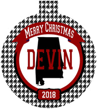 Load image into Gallery viewer, Alabama Ornament. Monogrammed Alabama Christmas Gift! Great Bama Stocking Stuffer! Roll Tide Gift! Alabama Houndstooth ornament.