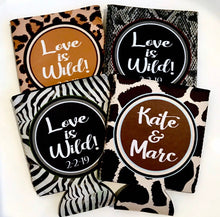 Load image into Gallery viewer, Animal Print Party Huggers. Animal Print Bachelorette or Birthday. Giraffe, Leopard Party Favors. Personalized Zebra Party Coolies!
