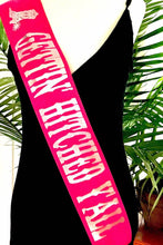 Load image into Gallery viewer, Cowboy Boot 4" double Satin Sash. Bachelorette or Birthday Sash. Getting Hitched Austin or Nashville Party Premium Satin Sash.