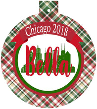 Load image into Gallery viewer, Chicago Ornament. Monogrammed Chicago Christmas Gift! Great Chicago Stocking Stuffer! Personalized Chicago Ornament!
