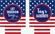 Load image into Gallery viewer, Let Freedom Ring! USA Bachelorette Party Huggers. Red White and Blue Birthday! USA Wedding Favors. America Bachelor or Birthday Favors.