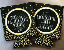 Load image into Gallery viewer, Polka Dot "Glitter" Dot Huggers. Glitter Black and Gold Party Huggers. Glitter Bachelorette or Birthday Party Favors.