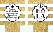 Load image into Gallery viewer, New Orleans Gold "Glitter" Party Huggers. NOLA Bachelorette or Birthday Party Coolies. New Orleans Party Favors. Personalized NOLA Coolies!