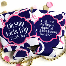 Load image into Gallery viewer, Booze Cruise Huggers. Bachelorette or Birthday Party Can Coolers. Monogram Bachelorette Party Favors. Personalized Coolies!