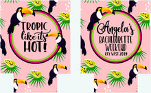 Load image into Gallery viewer, Toucan Beverage Huggers. Toucan Tropical Party Favors. Custom Toucan Birthday or Bachelorette Party Favors. Tropical Toucan Party Favors!
