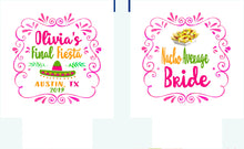 Load image into Gallery viewer, Fiesta Party Can Huggers. Bachelorette Fiesta Favors. Custom Fiesta Birthday Party or Wedding Shower Can Coolers! Cabo or Cancun Party!