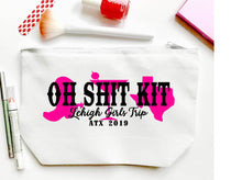Load image into Gallery viewer, Bachelorette Make Up bag. Custom Nashville or Austin Weekend Favors. Personalized Western Party hangover bags! Nashville, Austin. Texas!
