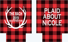 Load image into Gallery viewer, Buffalo Plaid Party Huggers. Personalized Lumberjack party Favors. Plaid Bachelorette or Birthday party Favors. Plaid Bachelor Party