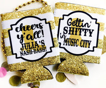 Load image into Gallery viewer, Gold and White Boot "Glitter" Huggers. Boot Birthday Huggers. Nashville Bachelorette Party Favors. Austin Birthday or Bachelorette party.