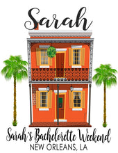 Load image into Gallery viewer, Nola Tote bag. NOLA Party Favors! New Orleans Bachelorette or Girls Weekend Tote Bag. Custom New Orleans Mardi Gras Tote Bag.